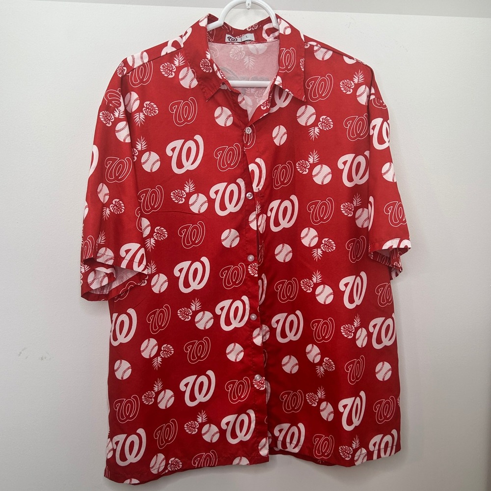 Washington Nationals Red Aloha Shirt Men's L Tropical MLB Button Up Polyester